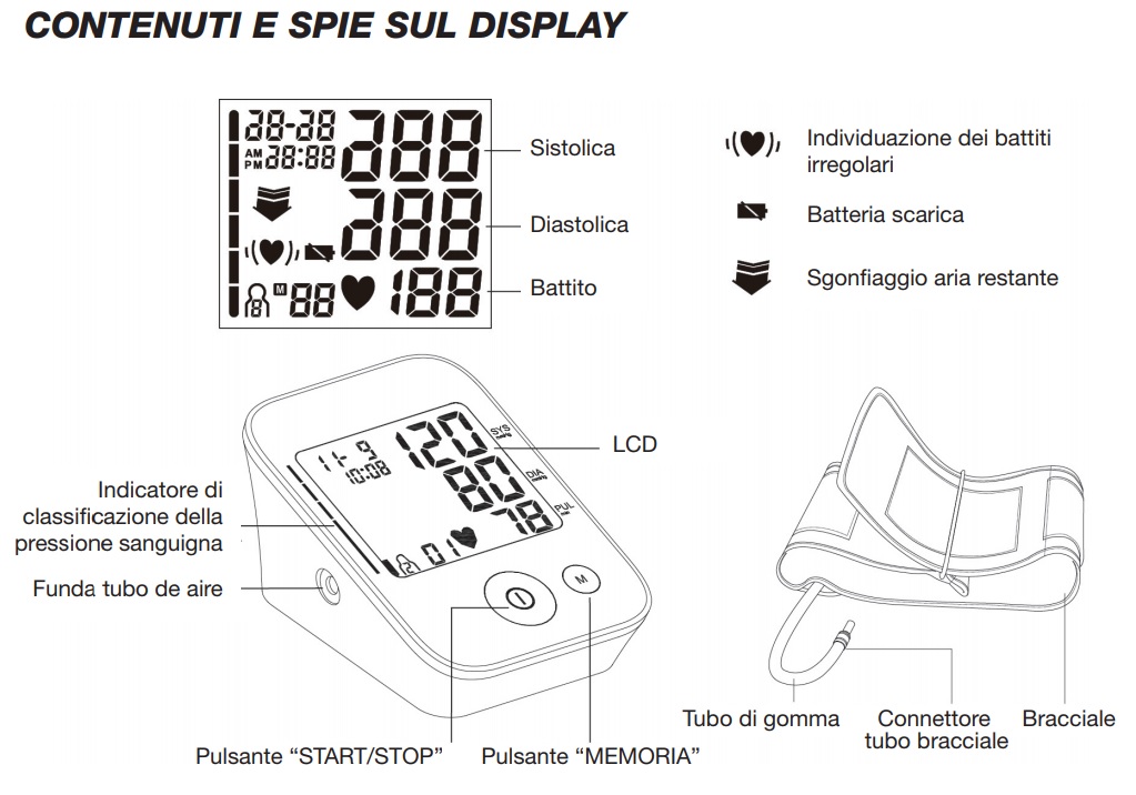 MISURATORE DI PRESSIONE / SFIGMOMANOMETRO DIGITALE PROFESSIONALE - DISPLAY LCD - Gima Mod. Andon