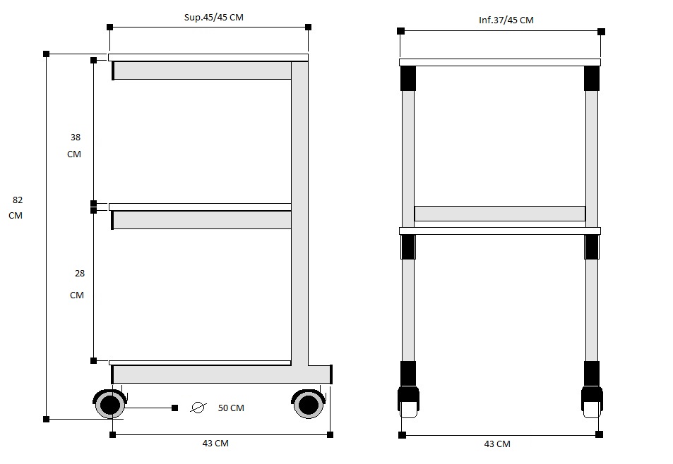 CARRELLO BASIC WHITE ECO - IN ALLUMINIO - Dim. 45x45 cm - 2 RIPIANI CON PORTATA MAX: 30 Kg