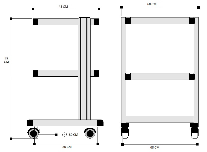 CARRELLO BASIC - IN ALLUMINIO - Dim. 60x43 cm - 2 RIPIANI CON PORTATA MAX: 30 Kg