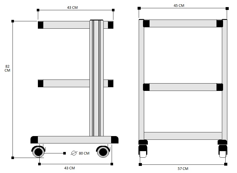 CARRELLO BASIC - IN ALLUMINIO - Dim. 45x30 cm - 2 RIPIANI CON PORTATA MAX: 30 Kg