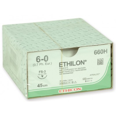 SUTURA MONOFILAMENTO ETHICON ETHILON - GAUGE 6/0 - ago 16 mm - Conf. da 36 pz.