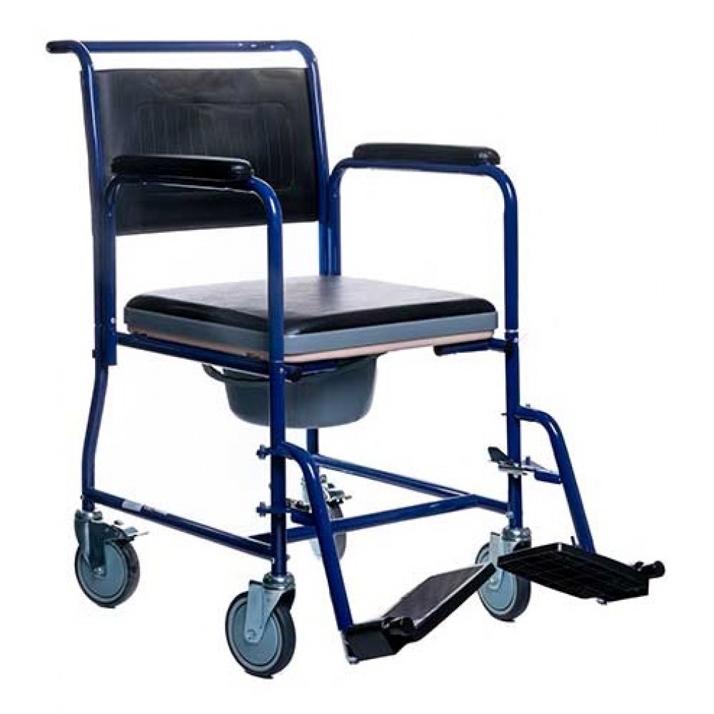 Sedia WC da comodo per anziani a 4 ruote con braccioli - S-611 Blu