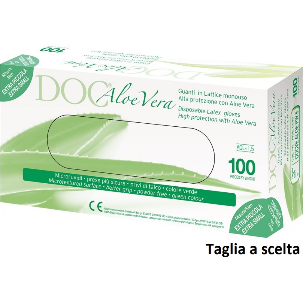Guanti Monouso in Lattice senza Polvere Multipro Aloe Vera Green  DISPOSITIVO MEDICO (100 pezzi)