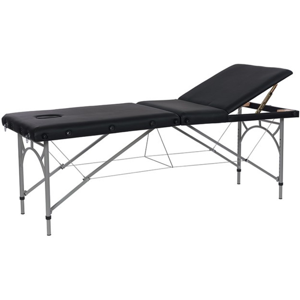 Lettino da massaggio pieghevole comfort in alluminio 3 sezioni nero